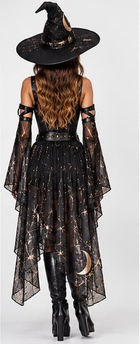 Celestial Midnight Witch Costume - Corset Back & Constellation Cape