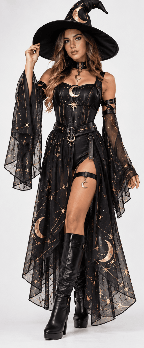 Celestial Midnight Witch Deluxe Halloween Costume - Front View