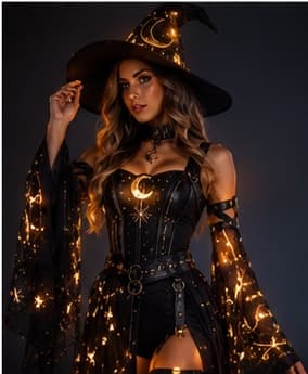 Celestial Midnight Witch Illuminated Nighttime Party Atmosphere