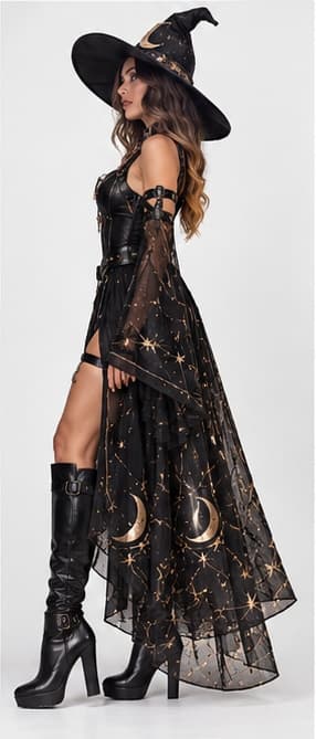 Celestial Midnight Witch Costume - Side Profile & Flowing Silhouette